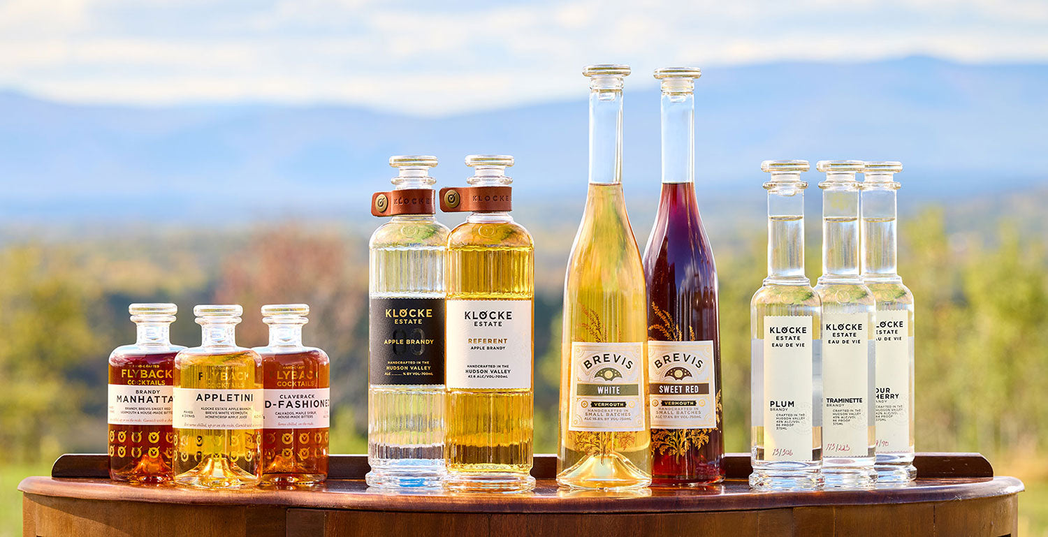 Klocke Estate brands: Vermouth, Eau de Vie, Apple Brandy and Flyback Cocktails.